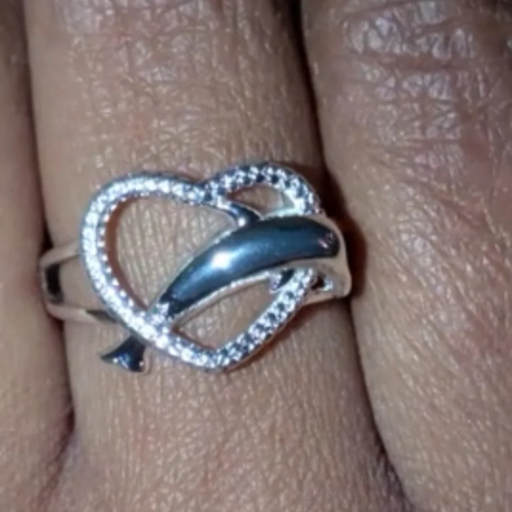 Women's 1Ct Round Cut Moissanite Heart Split Shank Dolphin 925 Silver Ring Sz 7
